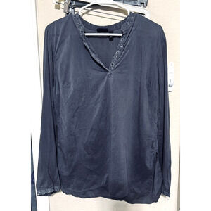 ALC Grey Long sleeve top sequin beaded shirt sz L popover blouse minimalist